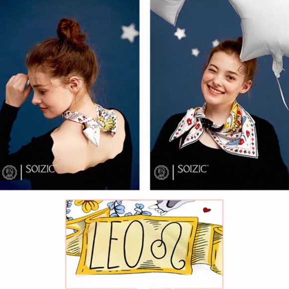 Lion Zodiac Symbol Leo Star Sign Silk Scarf Colorful Square 100% Mulberry Silk - Picture 2 of 2